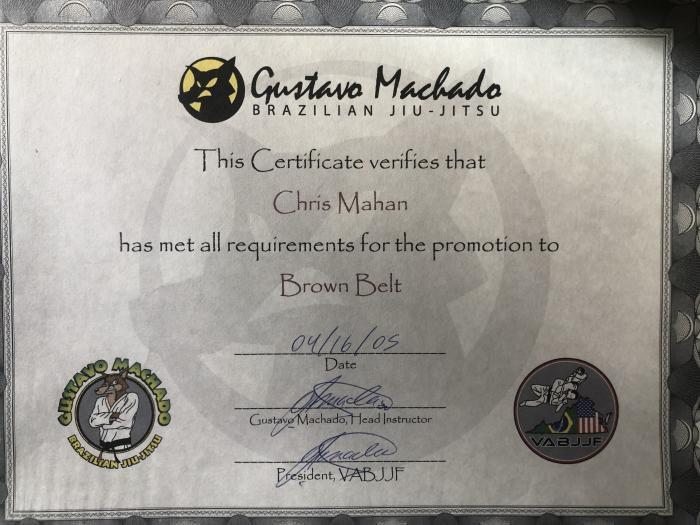 Brown belt · April 16, 2005 · Promoted by Gustavo Machado