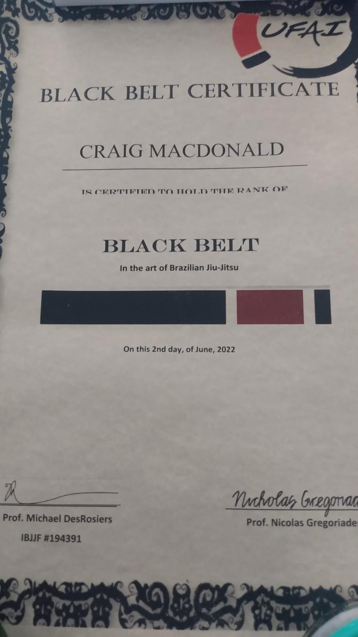 Black belt · June 2, 2022 · Promoted by Michael Desrosiers