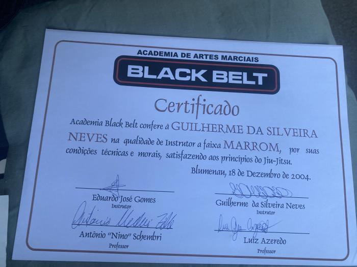 Brown belt certificate