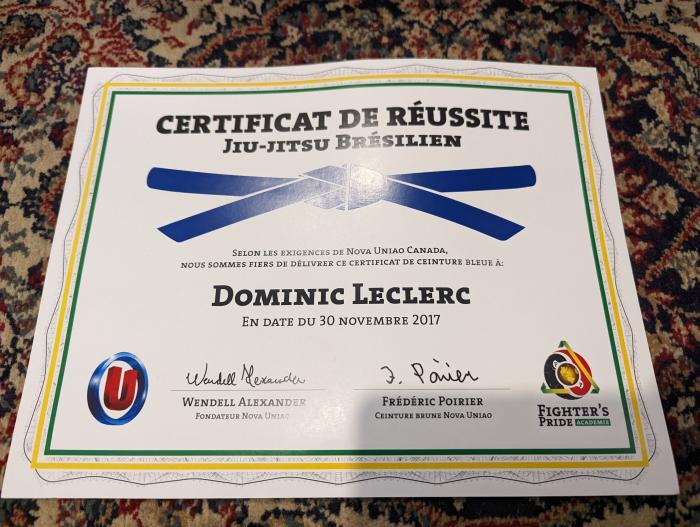 Blue belt · November 30, 2017 · Promoted by Frederic Poirier