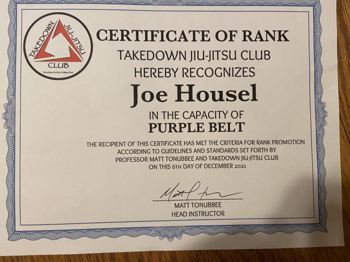 Purple belt · December 6, 2021 · Promoted by Matt tonubbee