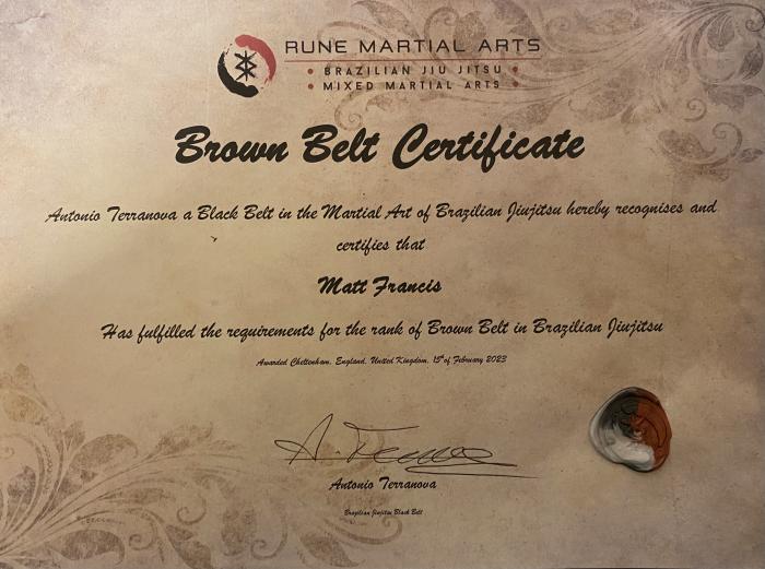 Brown Belt Certificate