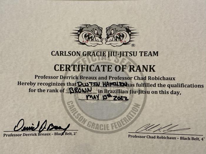 Brown belt · May 13, 2022 · Promoted by Derrick Breaux