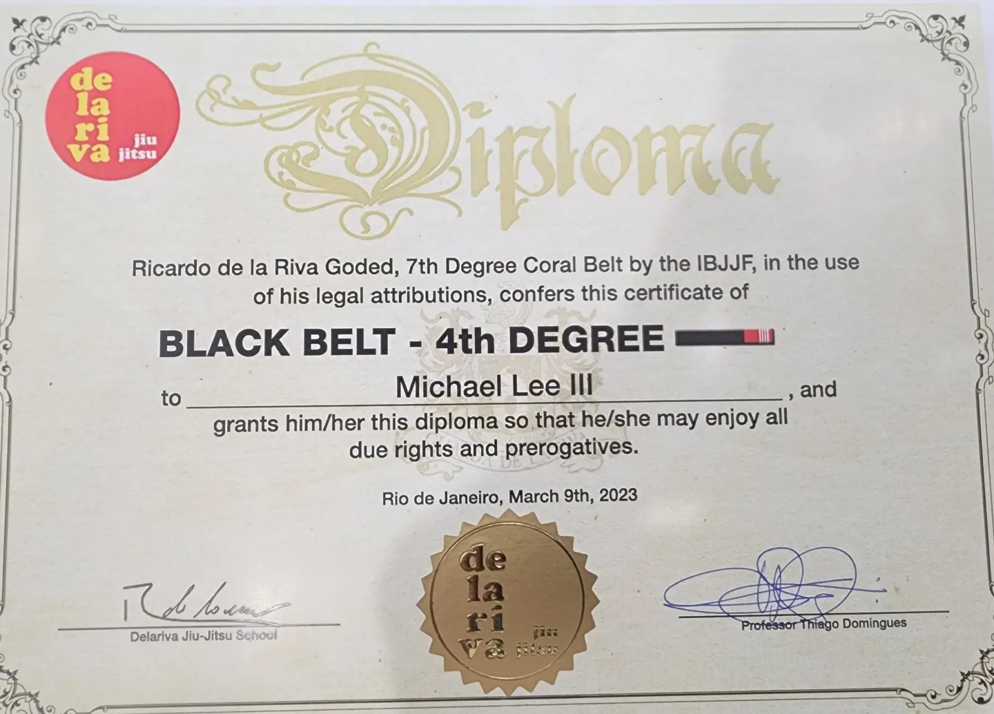 Black belt 4th degree · March 9, 2023 · Promoted by Thiago Domingues