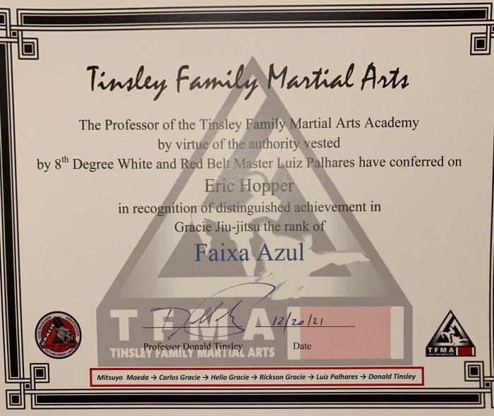 Blue belt · December 20, 2021 · Promoted by Donald Tinsley