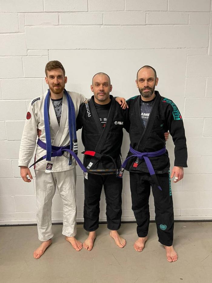 Promoted to purple belt by Alan Kentish at Kingston Jui Jitsu, Maricio Gomes Legancy, Kingston Upon Thames.