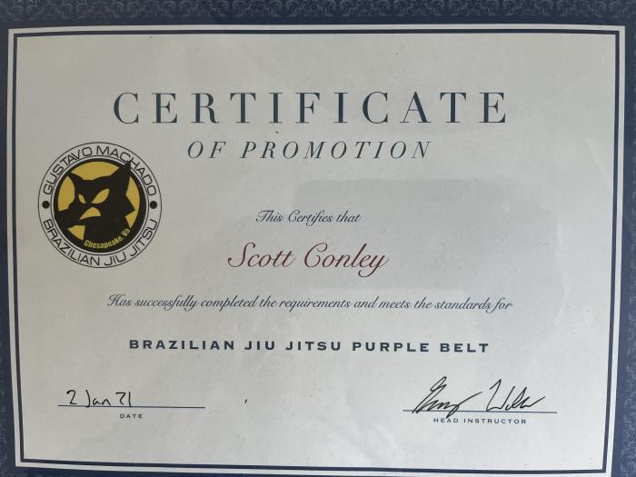 Purple belt · January 2, 2021 · Promoted by Professor Greg Walker