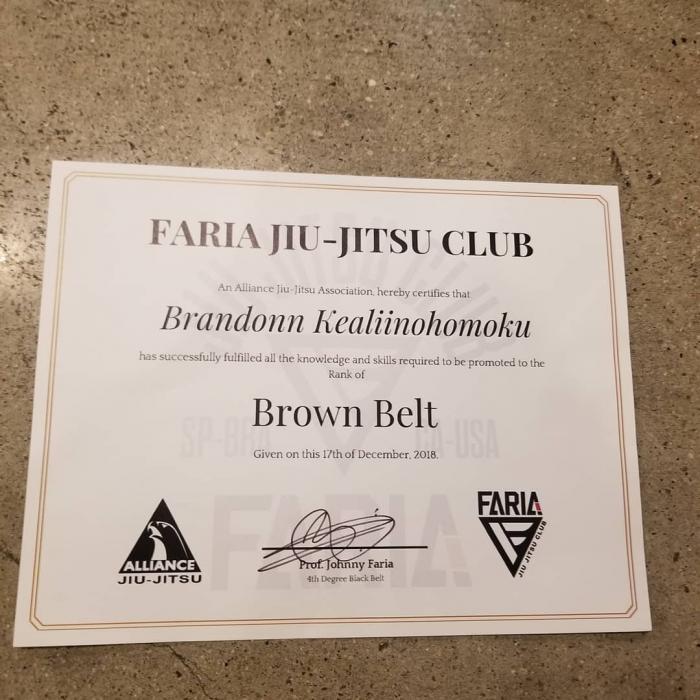 Brown belt · December 17, 2018 · Promoted by Joao faria