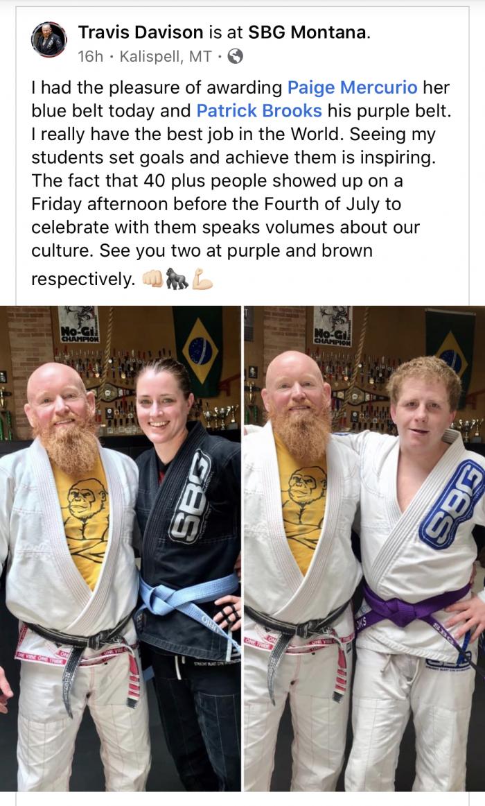 Blue belt · July 17, 2020 · Promoted by Travis Davison