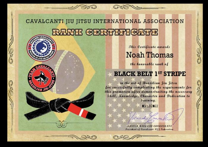 Black belt 1st degree · March 12, 2022 · Promoted by Cavalcanti
