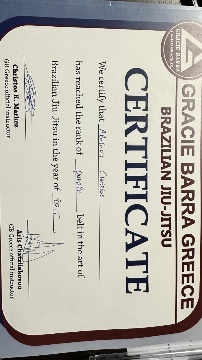 Purple belt · February 8, 2015 · Promoted by Christos Markez Gracie Barra Greece