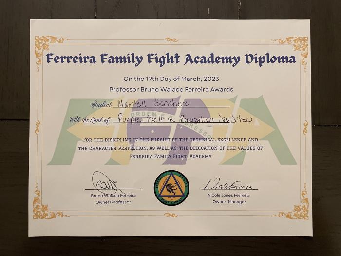 Purple belt · March 19, 2023 · Promoted by Prof. Bruno W. Ferreira
