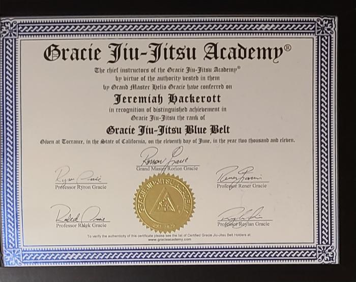 Blue belt · June 11, 2011 · Promoted by Ryron and Rener Gracie