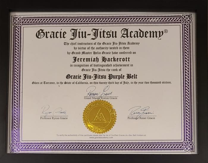 Purple belt · July 23, 2016 · Promoted by Ryron and Rener Gracie