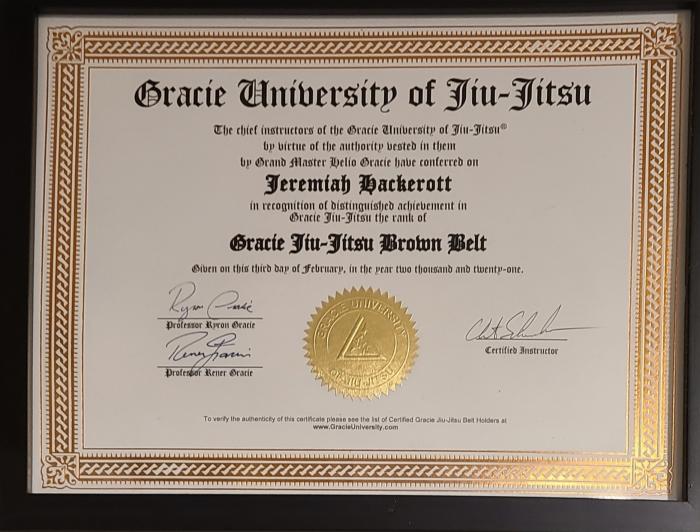 Brown belt · February 3, 2021 · Promoted by Chet Schemahorn