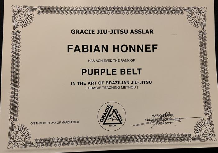 Purple belt · March 28, 2023 · Promoted by Mario Stapel