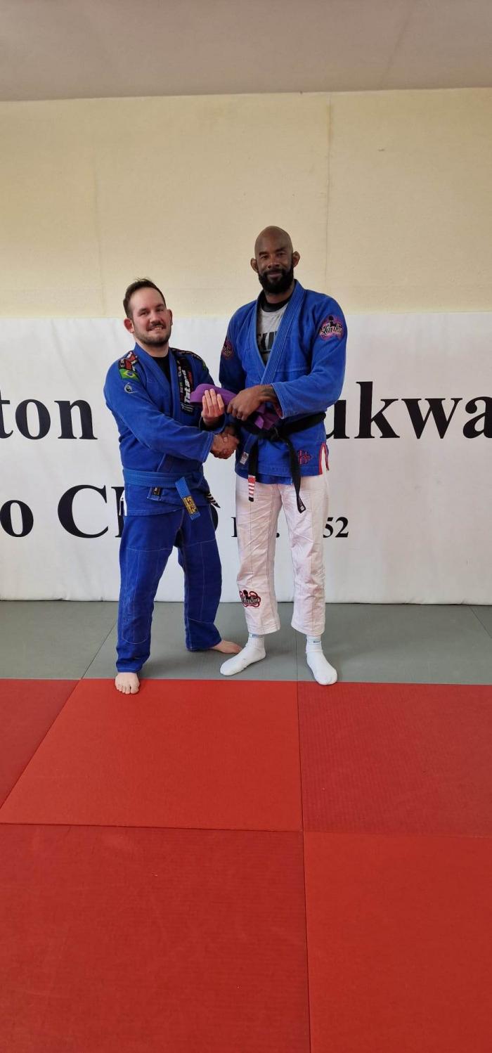 Purple belt promotion with Coach Vic Scott