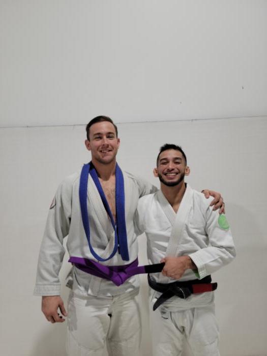 12/18/2021 - Promoted to purple belt by Gerson Atoigue at Roots BJJ and Fitness in Mesa, AZ