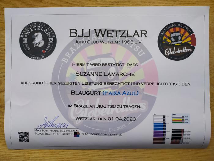 Blue belt · April 1, 2023 · Promoted by Mike Hartmann