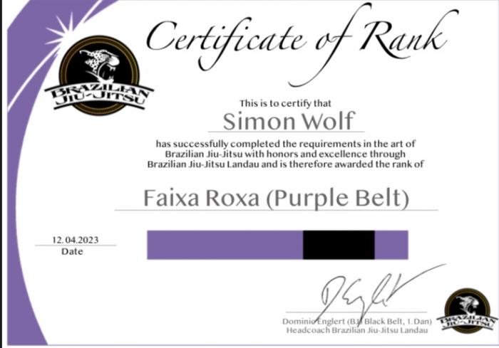 Purple belt · April 12, 2023 · Promoted by Dominic Englert