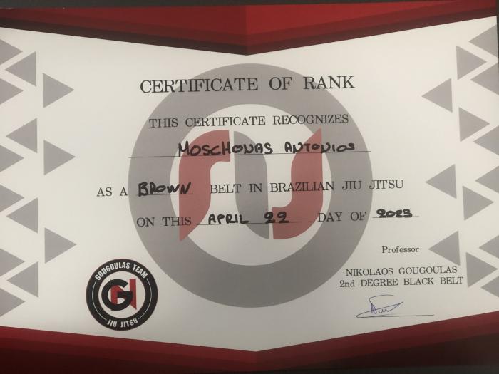 Brown belt · April 22, 2023 · Promoted by Nikos Gougoulas