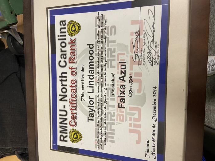 Blue belt · December 6, 2014 · Promoted by Steve Snyder