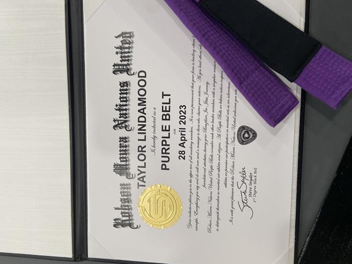 Purple belt · April 28, 2023 · Promoted by Steve Snyder