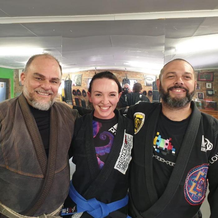 Posing after a private class with my client Claire and Cleudon De Sousa, 4th Degree Black Belt from Sau Paulo Brazil