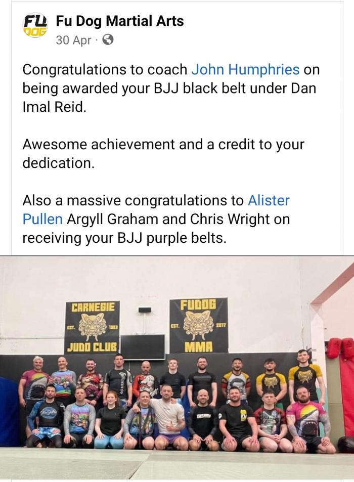 Purple belt · April 29, 2023 · Promoted by John Humphries