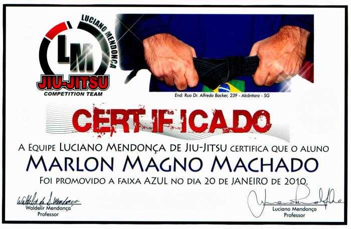 Blue belt · January 20, 2010 · Promoted by Luciano Mendonça