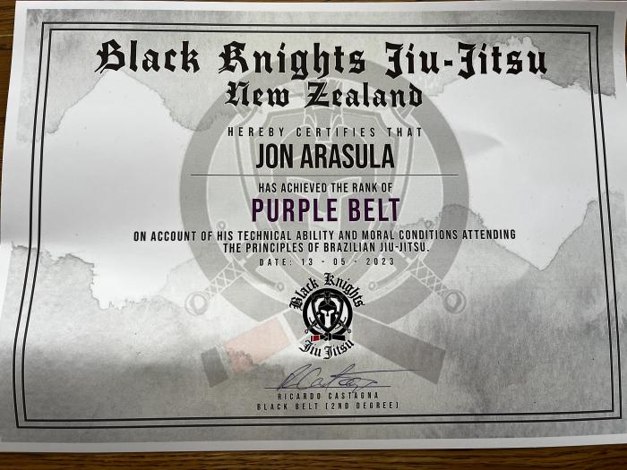 Purple belt · May 13, 2023 · Promoted by Ricardo Castagna - Black Knights Jiu Jitsu