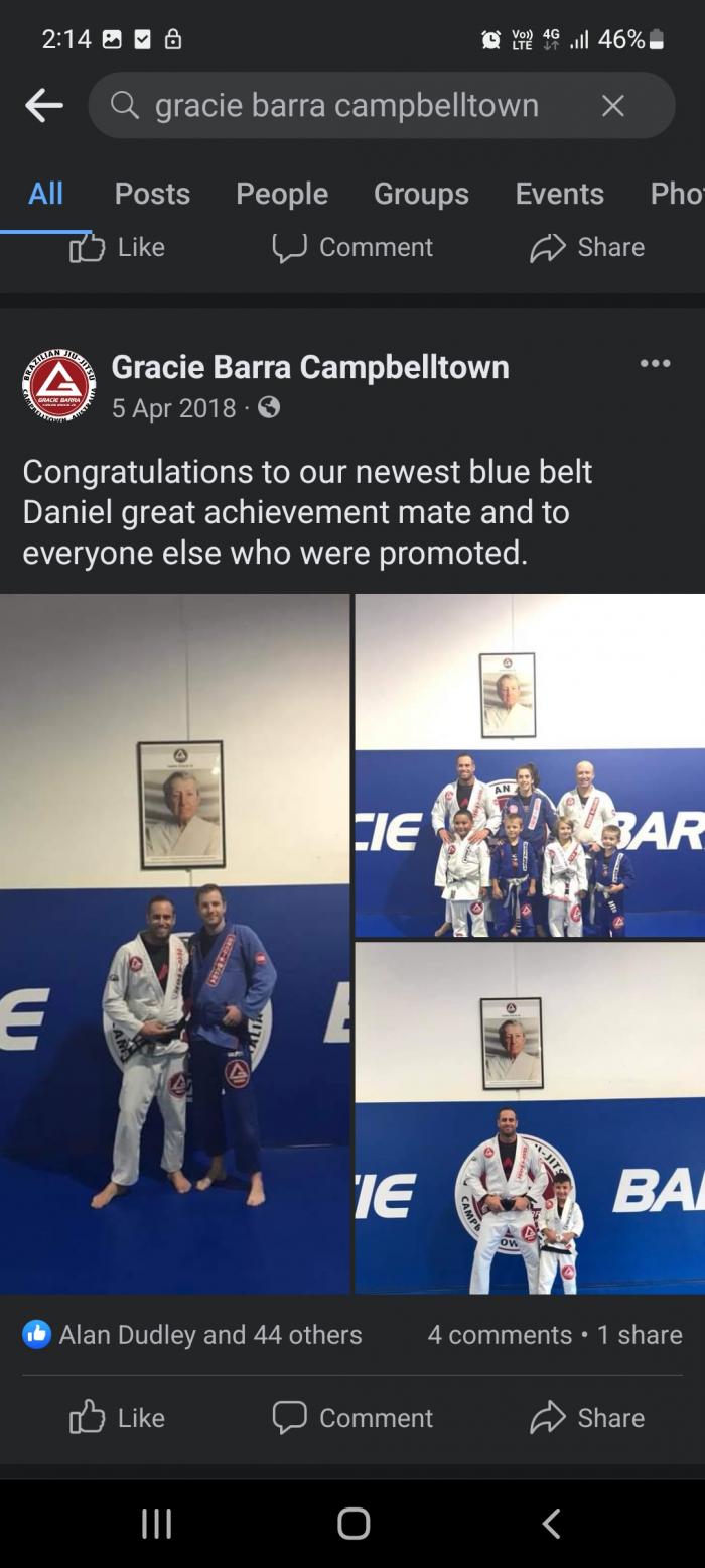 Blue belt · April 5, 2018 · Promoted by Clint Burns