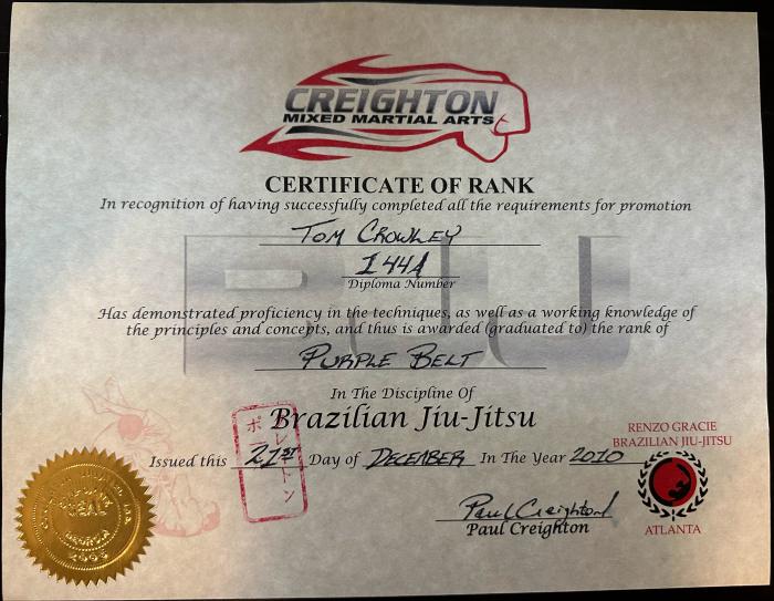 Purple belt · December 21, 2010 · Promoted by Paul Creighton