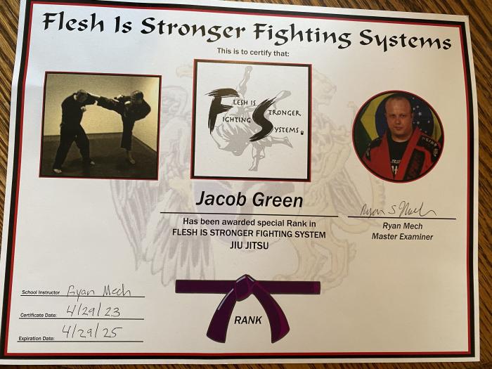 Purple belt · April 29, 2023 · Promoted by Ryan Mech