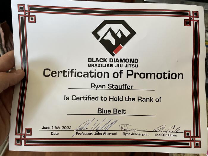 Blue belt · June 11, 2022 · Promoted by Ryan Jennerjohn