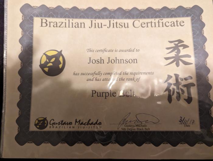 Purple belt · March 11, 2017 · Promoted by Gustavo Machado