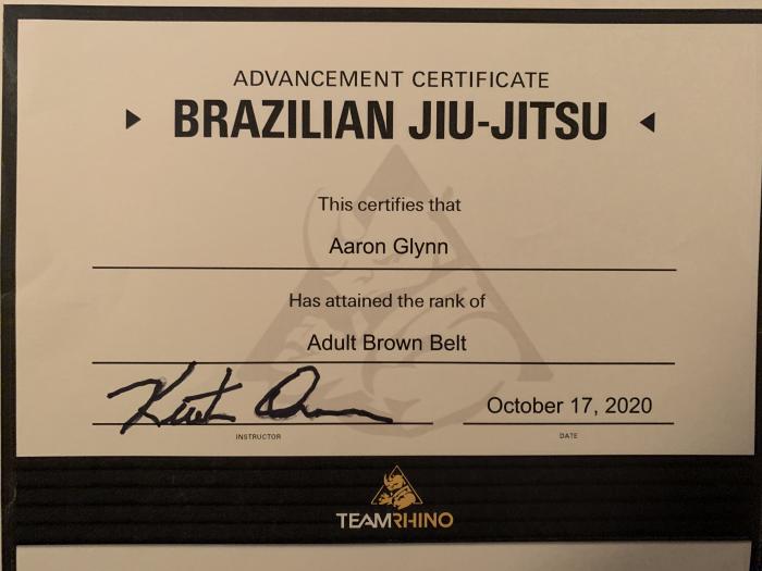 Brown belt · October 17, 2020 · Promoted by Keith Owen