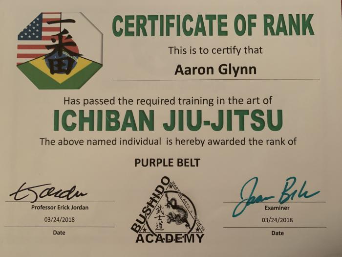 Purple belt · March 24, 2018 · Promoted by Eric Jordan