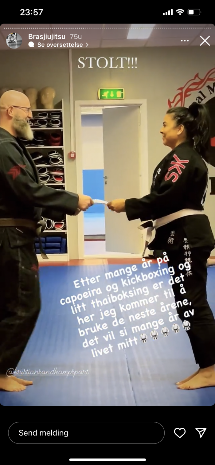 Først stripe på hvit belte!