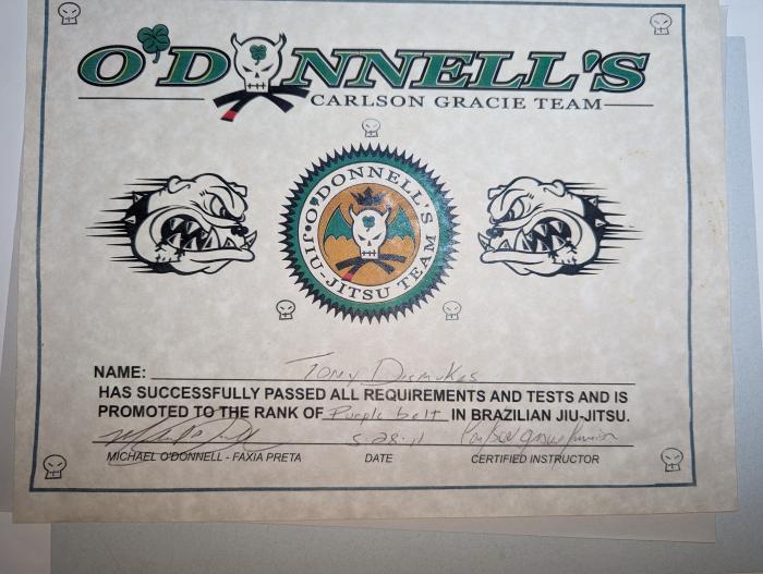 Purple belt · May 28, 2011 · Promoted by Michael O'Donnell