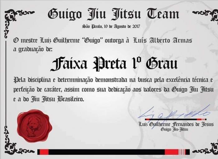 Black belt 1st degree · August 19, 2017 · Promoted by Luiz Guilherme de Jesus
