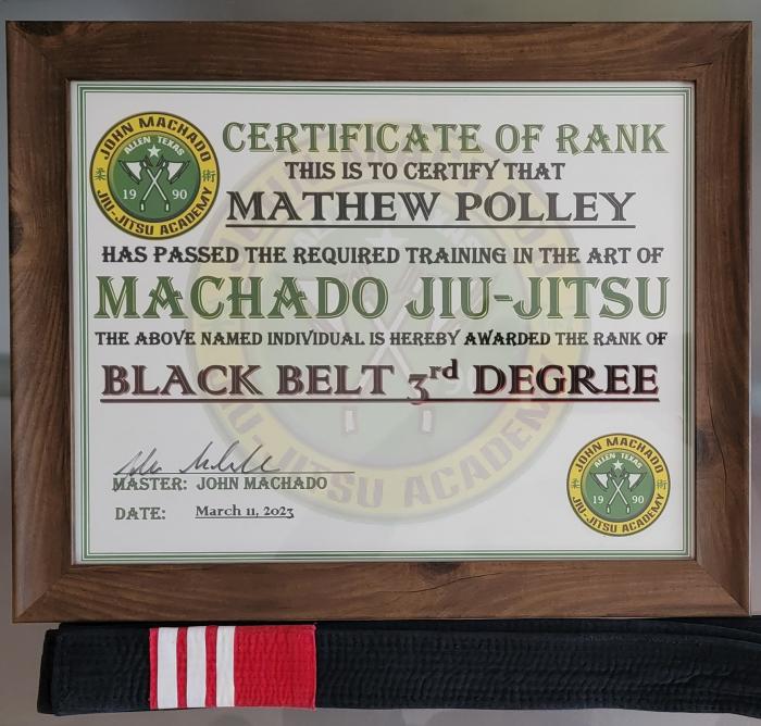 Black belt 3rd degree · March 11, 2023 · Promoted by John Machado