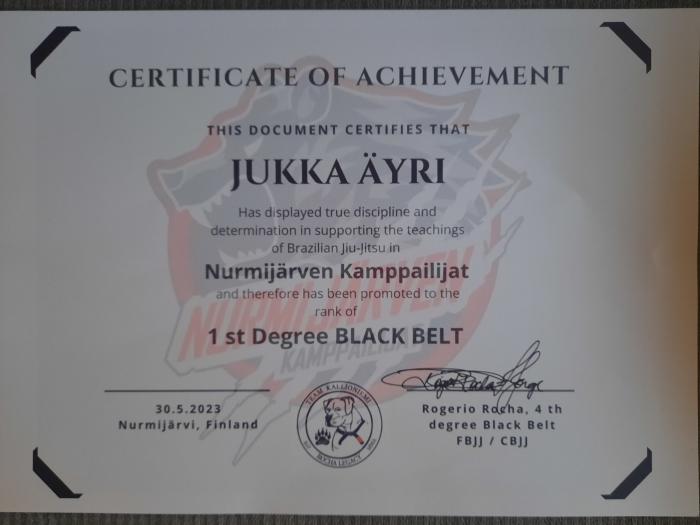 Black belt 1st degree · May 30, 2023 · Promoted by Rogério Rocha