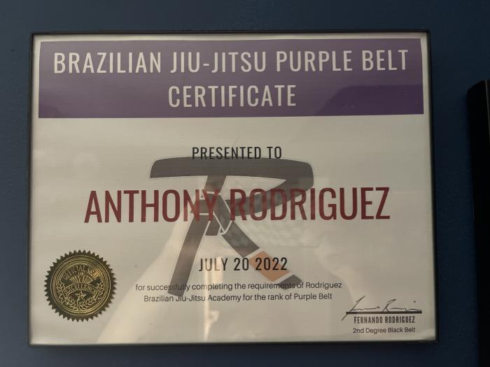 Purple belt · July 20, 2022 · Promoted by Fernando Rodriguez Jr