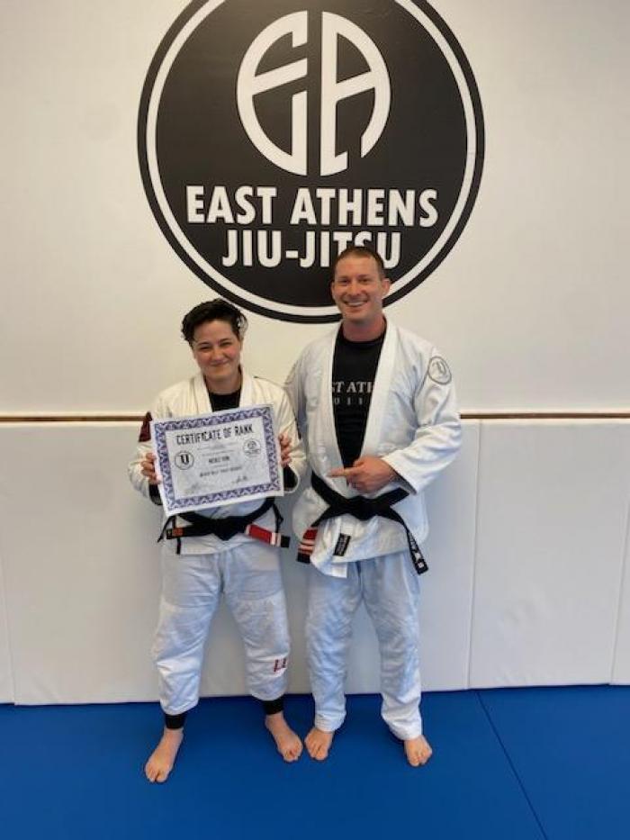 Receiving my first degree at East Athens Jiu Jitsu