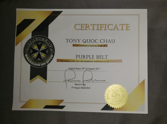 Purple belt · August 25, 2017 · Promoted by Marcio "Pe De Pano" Cruz