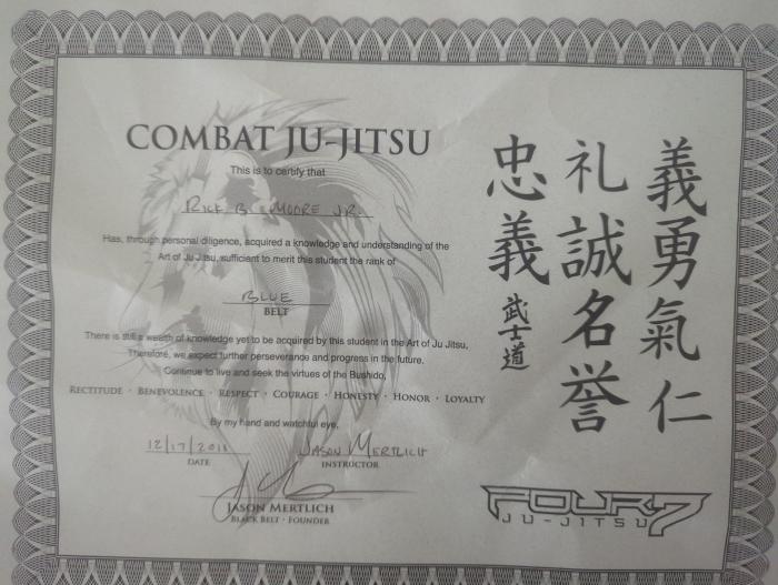 Blue belt · December 17, 2011 · Promoted by Jason Mertlich