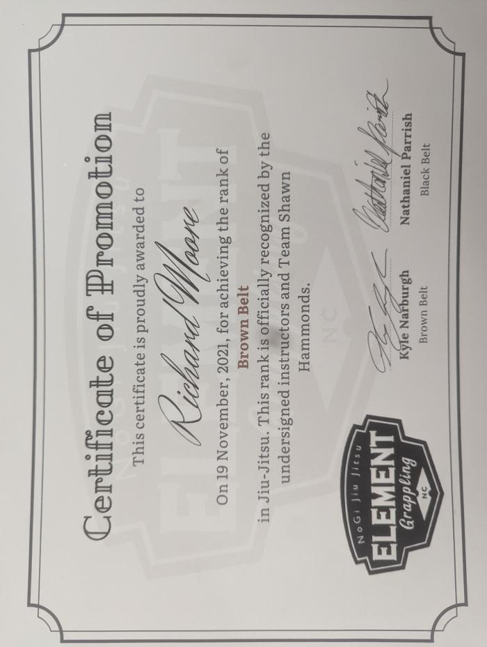 Brown belt · November 19, 2021 · Promoted by Nathan Parrish
