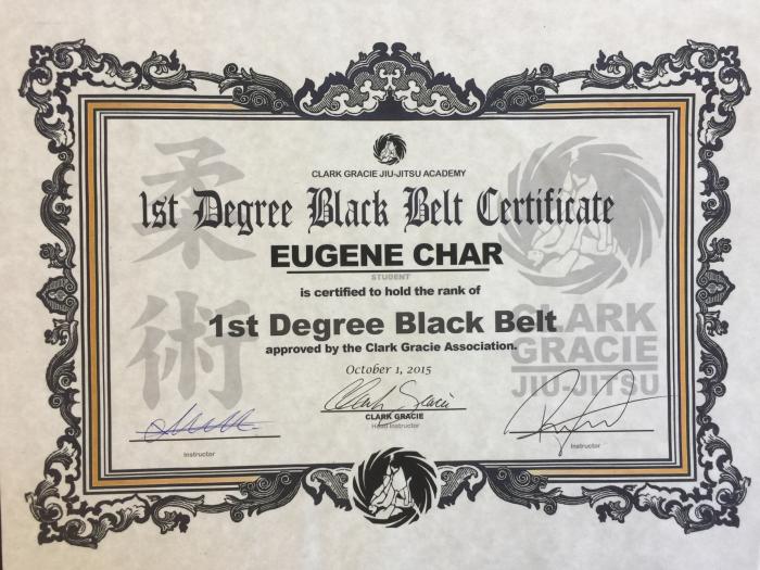 Black belt 1st degree · October 1, 2015 · Promoted by Clark Gracie