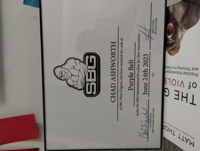 Purple belt · June 24, 2023 · Promoted by Chad Fazenbaker